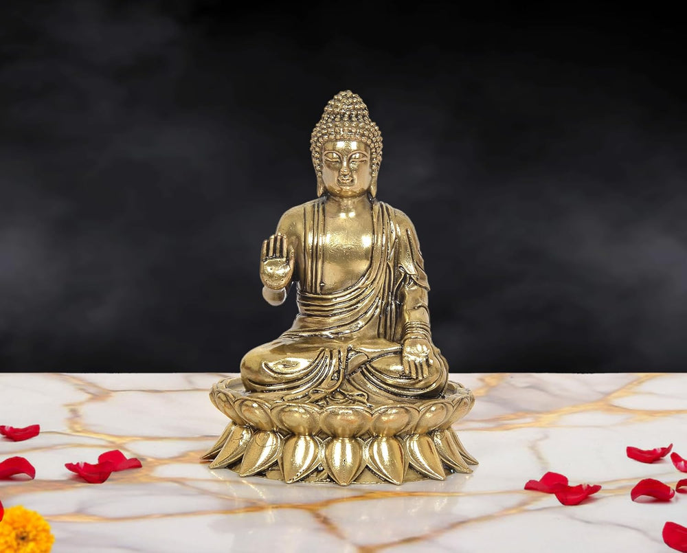 Superfine Brass Abhaya Mudra Buddha Idol (Height: 4.5 Inches)