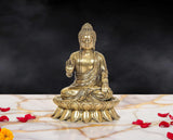 Superfine brass Buddha idol seated, Abhaya mudra raised hand, 4.5 in
