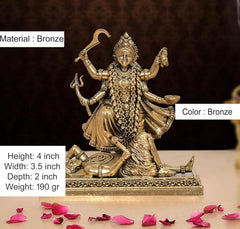 Superfine brass Mahakaali idol with Shivji, bronze-color finish, detailed beadwork