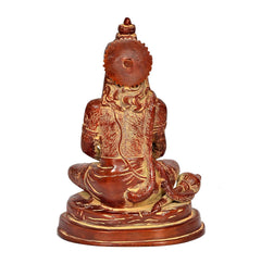 Brass Hanuman meditating statue, rear view showing head details and seated back