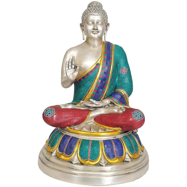 India Large Size Tibetan Buddhist Buddha in Vitarka Mudra Brass Statue Height : 22 inches