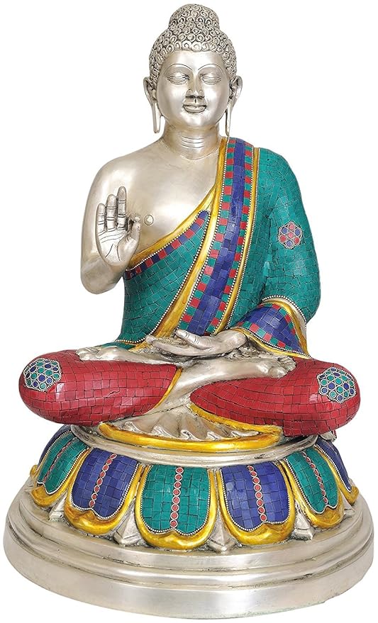 India Large Size Tibetan Buddhist Buddha in Vitarka Mudra Brass Statue Height : 22 inches