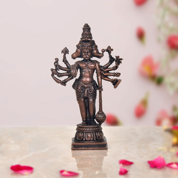 Copper Standing Panchmukhi Hanuman Idol for Home Temple and Spiritual Decor (Height 4.5 Inch)