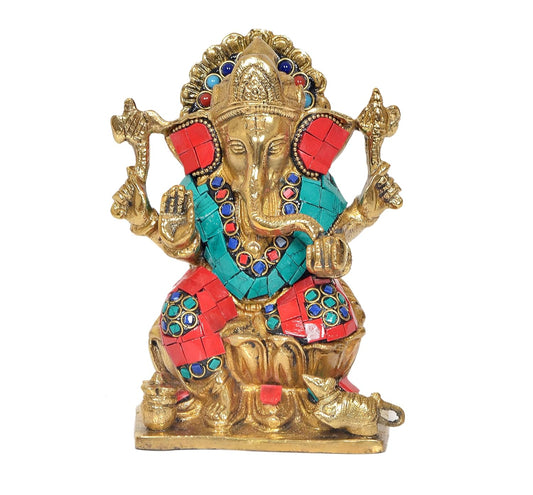 Brass Lord Ganesha Idol Ganesh Statue Decorative Sculpture for Home Decor Office Mandir Pooja Showpiece (Height 6 Inch) (Multicolor 1)