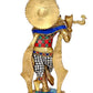 Brass Krishna Statue Idol with Inlay Work On Base for Home Decor | Height : 11 Inches