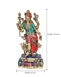 Brass Ardhnarishwar idol, 18 in height and 8 in width, teal and red attire