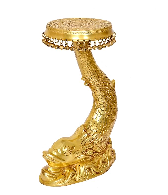 Brass Fish Design Home Decor Table (Height: 20 Inch)