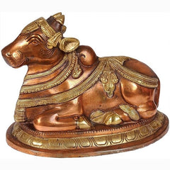 Brass Nandi on Shiva mount figurine, detailed face and ornamented saddle