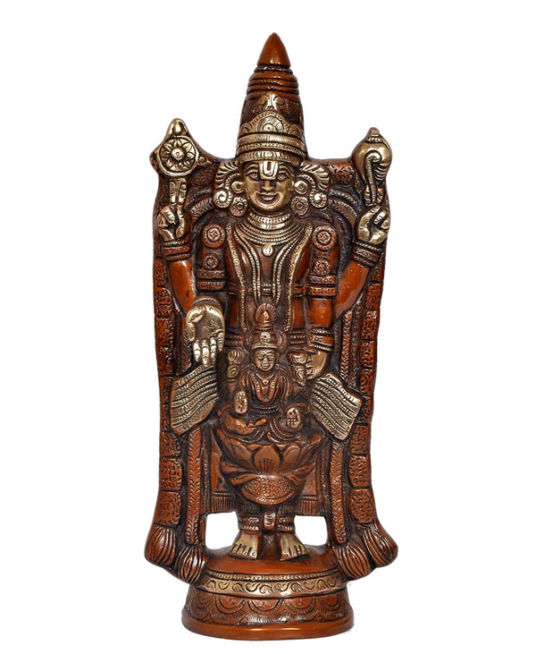 Brass Lord Tirupati Bala Ji Idol Statue Home Temple Office Figurine Showpiece Multicolour (Height 12 Inch)