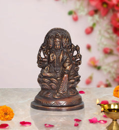 Brass Gayatri Mata statue, seated goddess with ornate crown and blessing hands