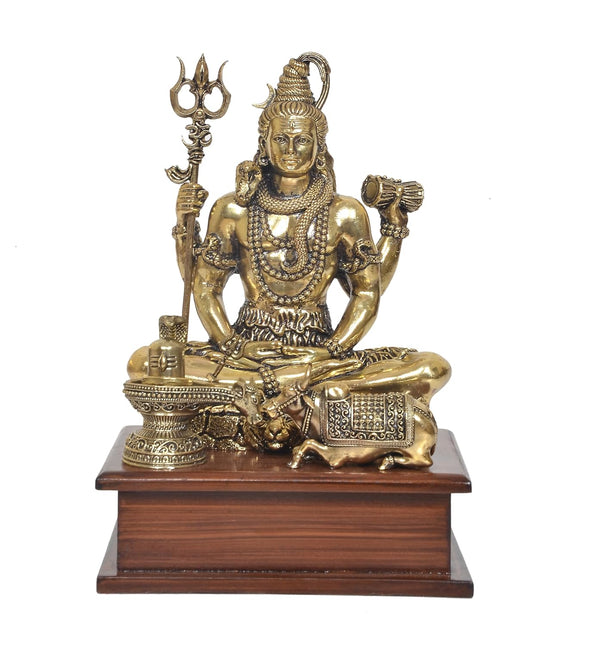 Superfine Brass Lord Shiva Idol on Wooden Base – Blessing Posture Shiv Murti for Home Décor, Mandir & Office (Height :9 Inches) Entryway Setting
