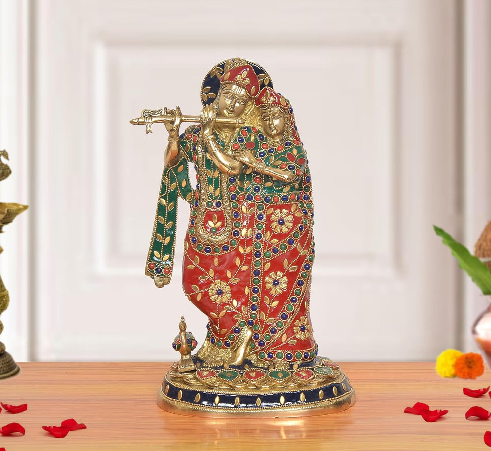 Brass Radha Krishna Statue (Height: 12 inch)