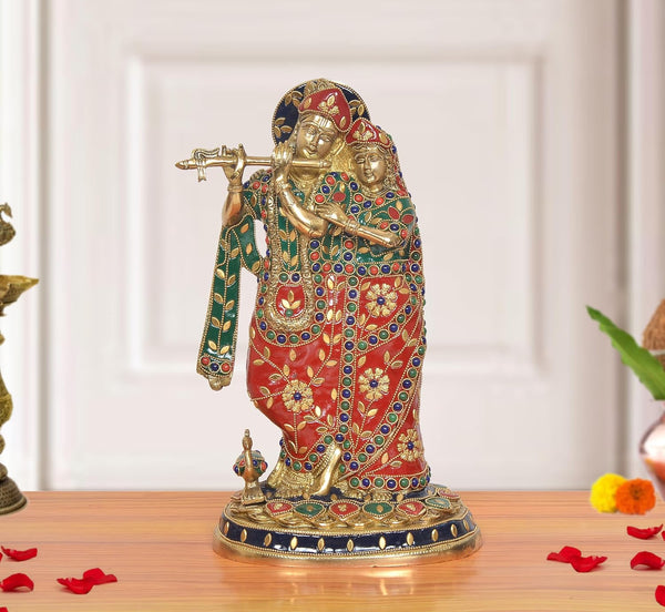 Brass Radha Krishna Statue (Height: 12 inch)