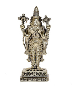 Rear view brass Bala Ji idol statue, sculpted drapery and chains, decorative base