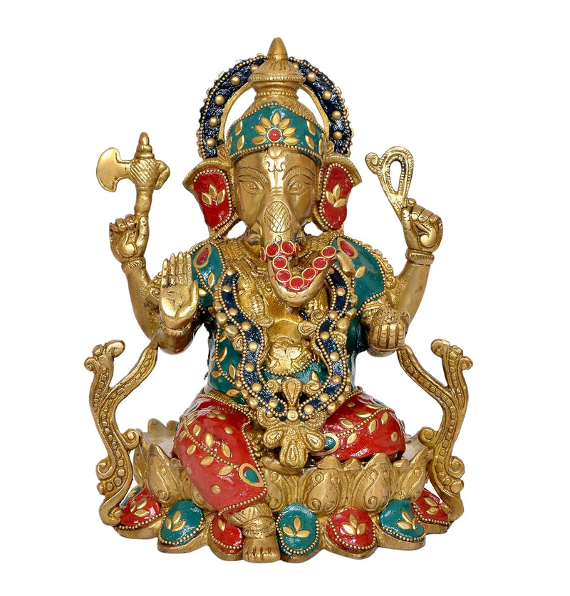 Brass Ganesha Ganpati Statue Idol Murti for Home Decor Mandir Pooja (Height : 9.5 inch)