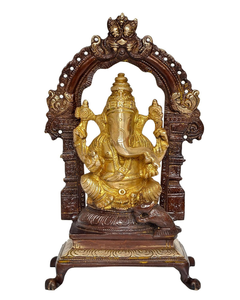 Brass Lord Ganesha Idol Sitting Ganesh Statue Decorative Sculpture for Home Decor Office Mandir Pooja Temple (Height 8 Inch)