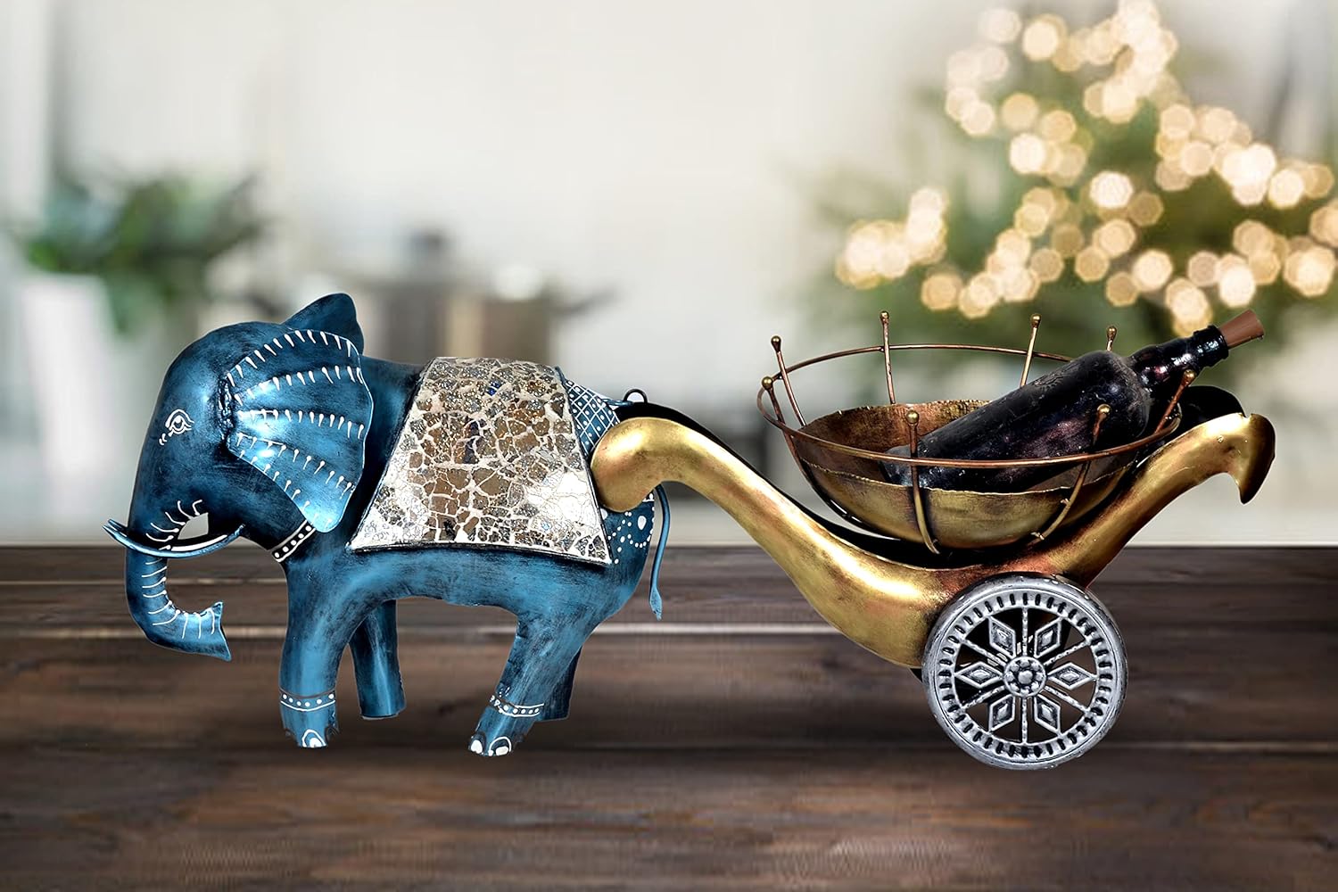 Metal Elephant with Rickshaw Decorative Showpiece (Height 13 Inches)