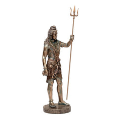 Shiva trishul figurine, side view, bronze-tone, ornate beads and serpent details