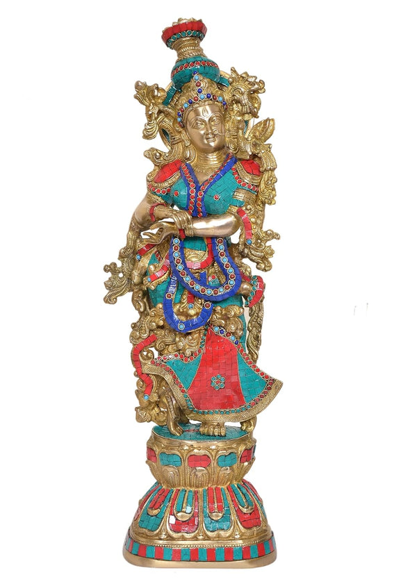 Brass Radha - Big Size - Radha Rani Murti Idol Statue Sculpture for Home Office Pooja Mandir Decor (Height 29 inch) Entryway Setting