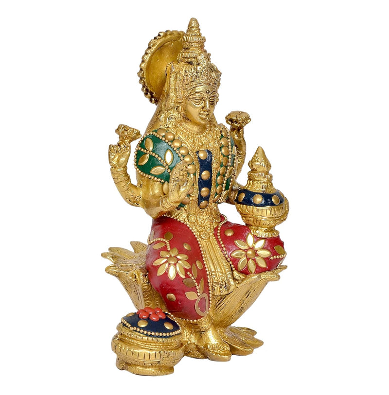 Brass Lakshmi Statue - Handcrafted Goddess Lakshmi Idol for Home Decor and Pooja - Hindu Goddess of Wealth Figurine Multicolor (Height: 7 Inch) (Multicolor )