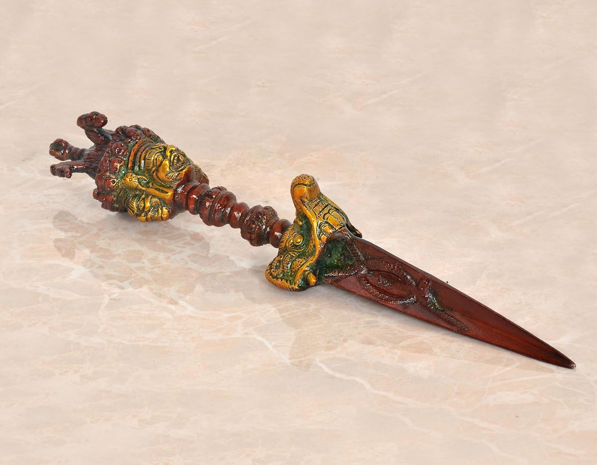 Multicolor Dorje vajra furba dagger pendant, ornate handle and pointed blade