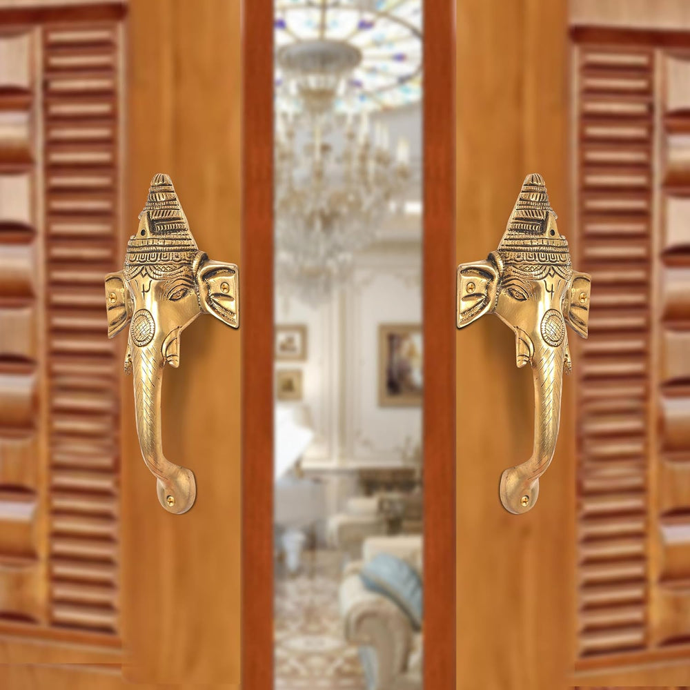 Brass Ganesha Face Door Handle Pair (Pack of 2) (Height : 8.5 inch)