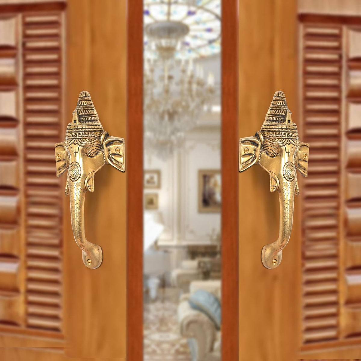 Brass Ganesha Face Door Handle Pair (Pack of 2) (Height : 8.5 inch)