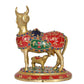 Brass Kamdhenu Cow with Calf for Home Decor Pooja Mandir Temple Office Decorative Showpiece Statue (Height: 8.5 Inch)