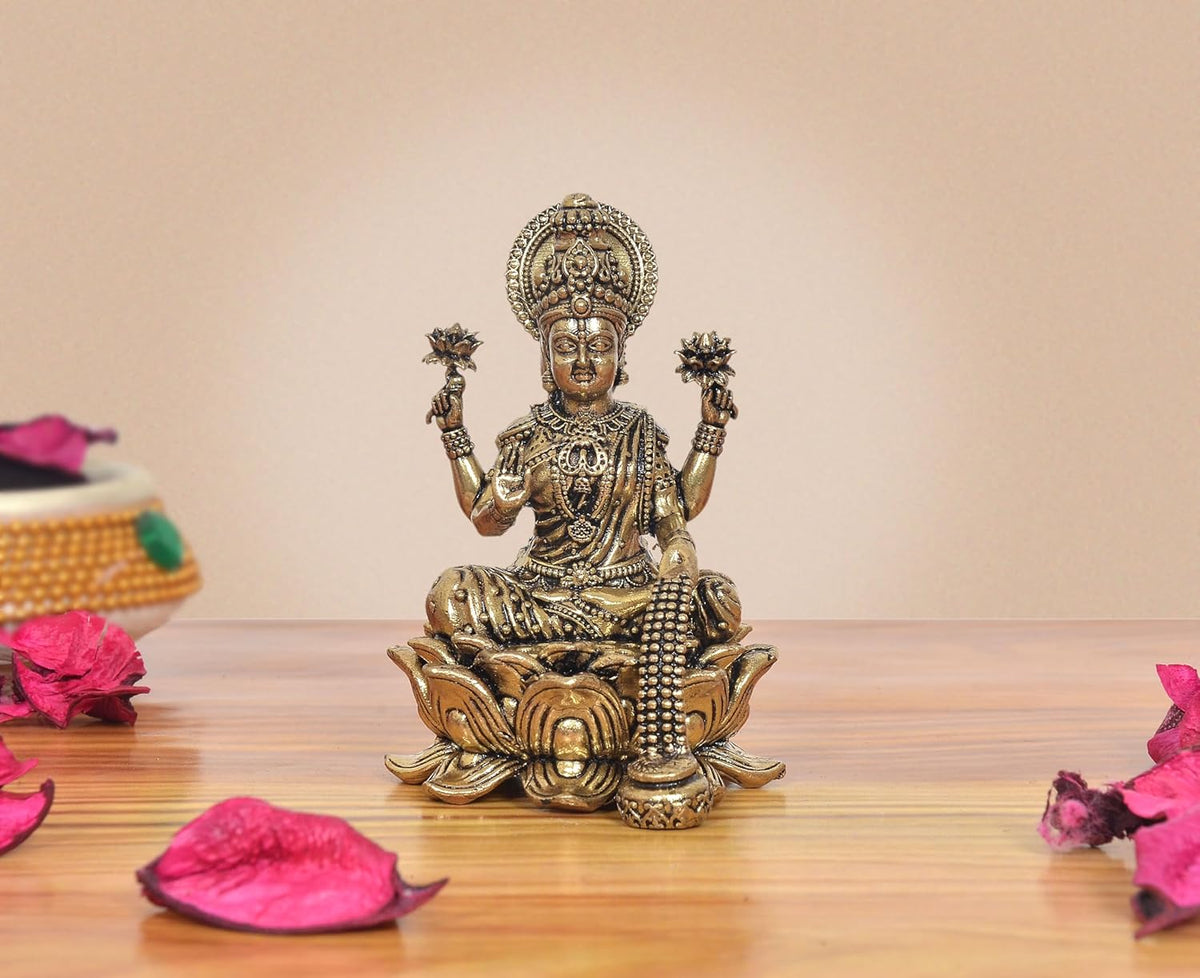 Superfine Brass Goddess Lakshmi on Lotus Murti (Height 3 Inch)