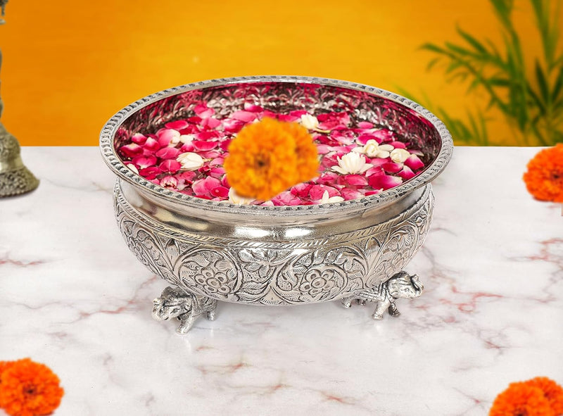 AONA Brass Elephant with Urli Bowl