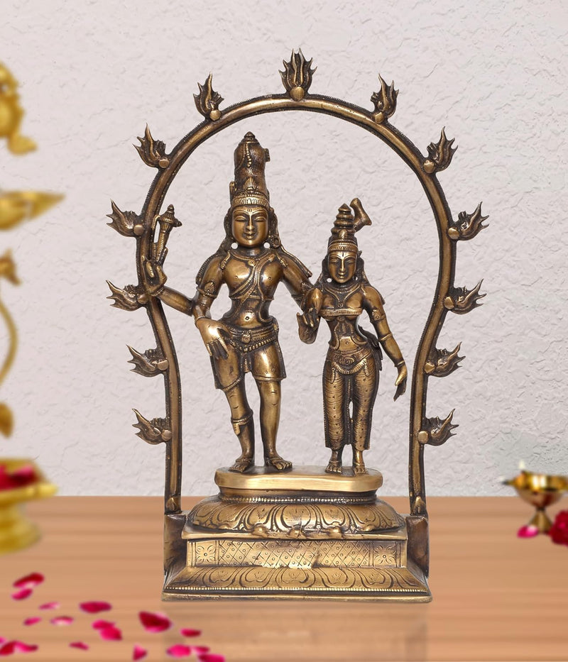 Brass Standing Lord Shiva with Parvati for Home Decor Mandir Pooja Showpiece (Height 14 Inch)