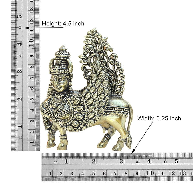 Bronze Kamadhenu Cow with Wings | Pooja Home Decor Mandir | (Height 4.5 Inch)