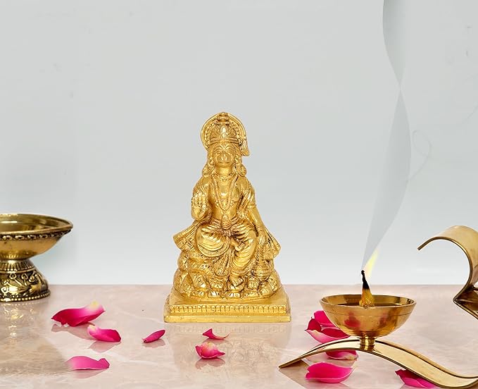 Brass Hanuman Ji Statue Bajrangbali Murti for Home Temple Decor (Height: 6 Inch)