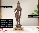 Brass Uma Parvati statue with multi-color finish, 12-inch height
