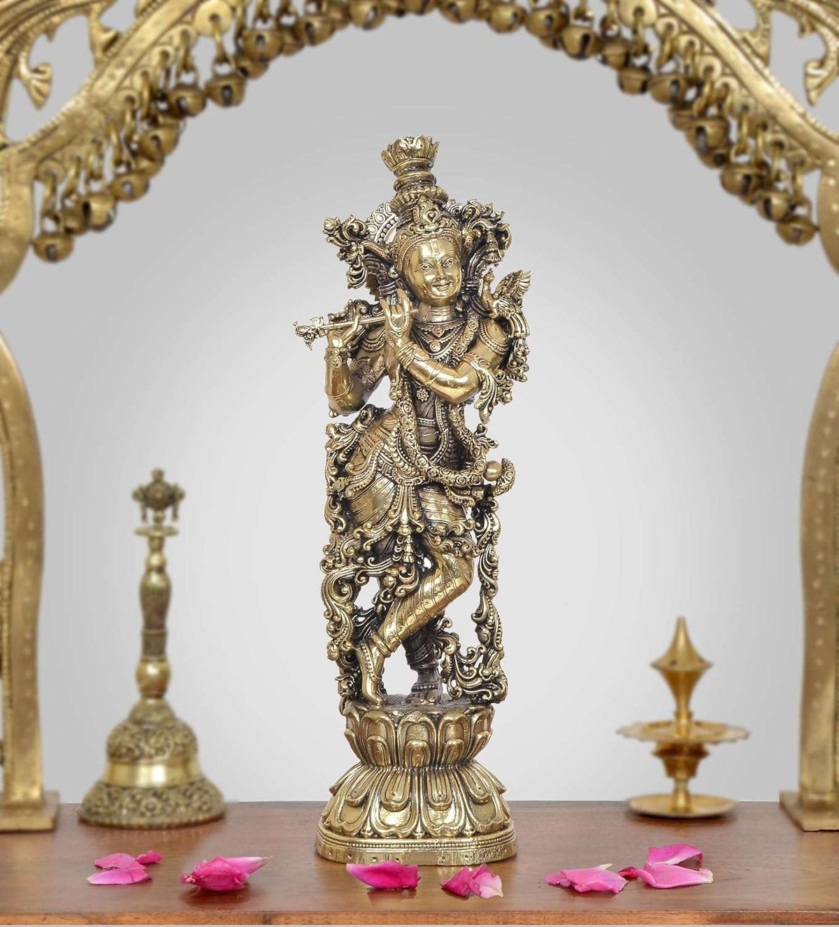 Superfine Brass Lord Krishna Idol Playing Flute (Height 10 Inch)