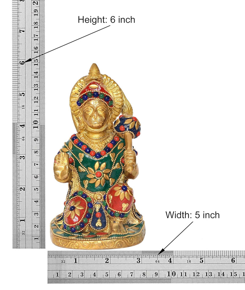 Brass Hanuman JI Sitting Statue Idol Sculpture Statue for Home Decor Pooja Mandir (Height: 6 Inch)