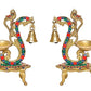 Brass Pair of Bird Peacock Oil Lamp Stand | Bell Diya | (Pack of 2) (Height :8 inch )