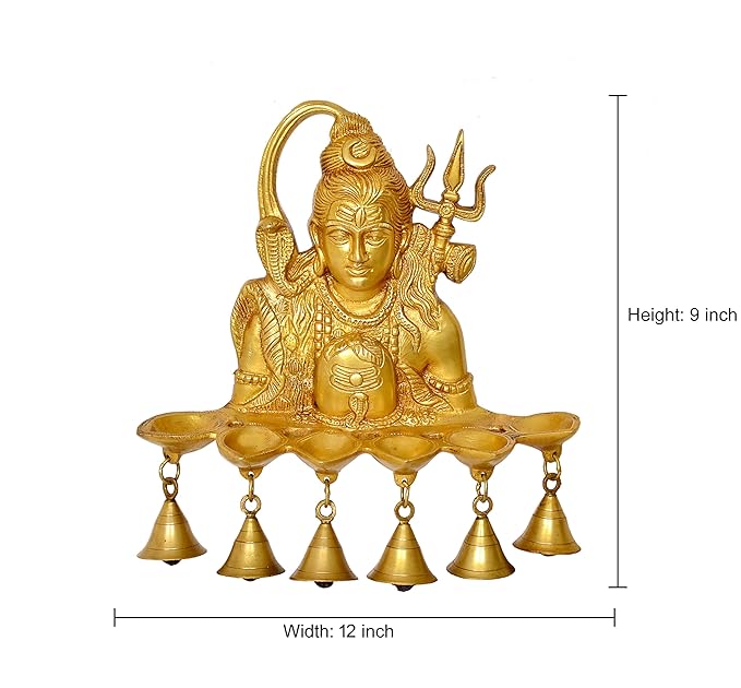 Brass Shiva Wall Hanging Lamp with Bells Diya Diwali Lamp Puja Deepak Deepam (Height 12 Inch)