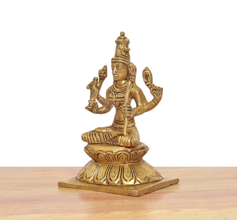 Brass Goddess Rajarajeshvari Idols Sitting on Lutos Tripura Sundari Murti (Height: 5.5 inch)
