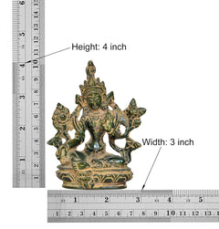 Brass Tara Devi statue size: 4 in height, 3 in width, seated multi-armed form