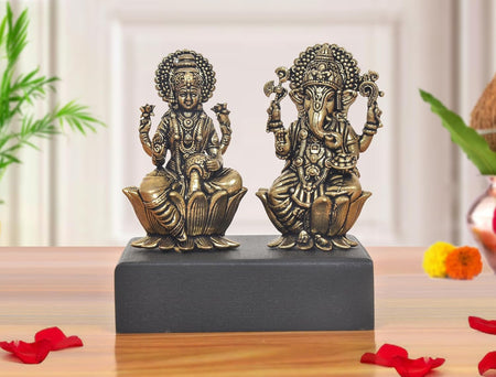 Superfine Brass Lakshmi Ganesh Statue (Height 2 Inch)