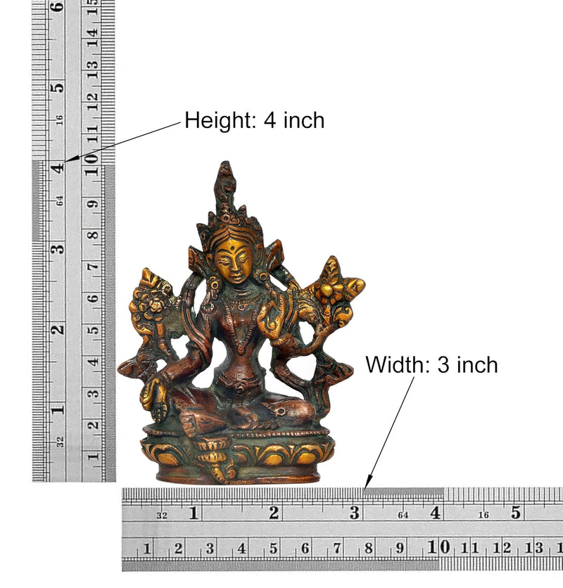 Brass Tara Devi Statue - for Worship, Meditation Spaces, for Home Decor and Office, or as a Thoughtful Spiritual Gift. (Height 4 Inch)