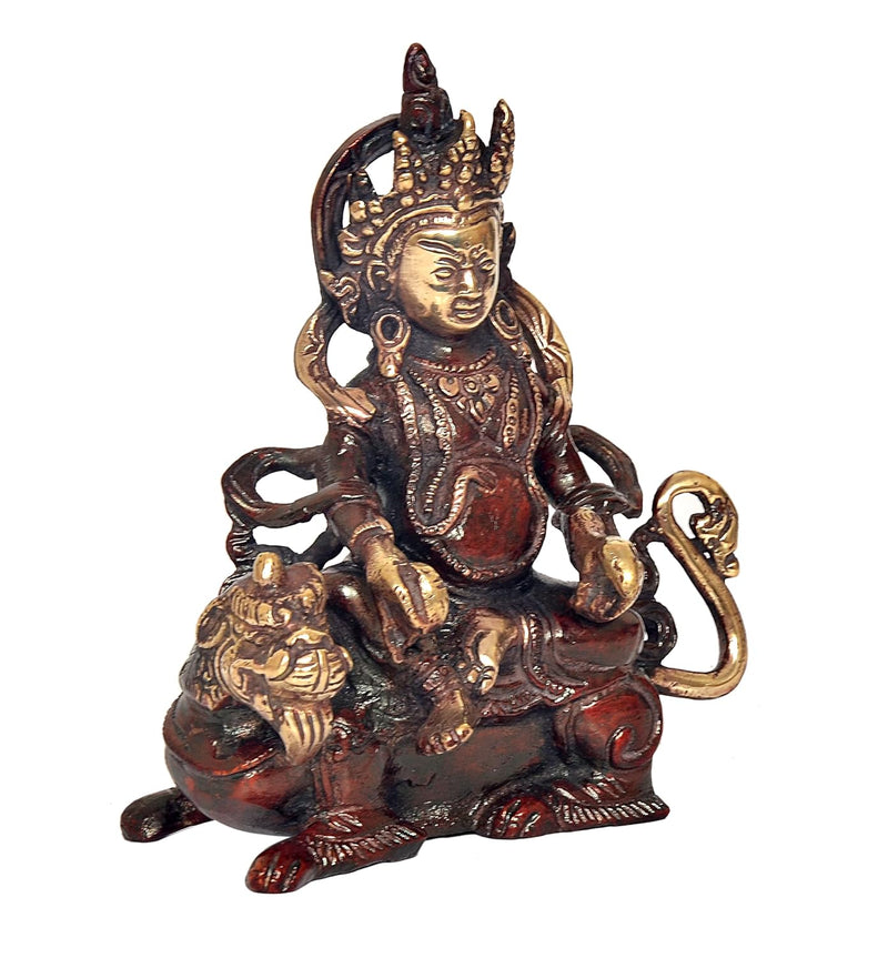 Brass Kubera on Lion God of Wealth Kuvera Kuber Kuberan Protector of The World Antique Statue Murti Statue (Height: 6 Inch)