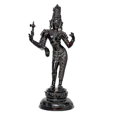 Ardhanarishvara statue with trident and sword, dark metal finish, 27 inch