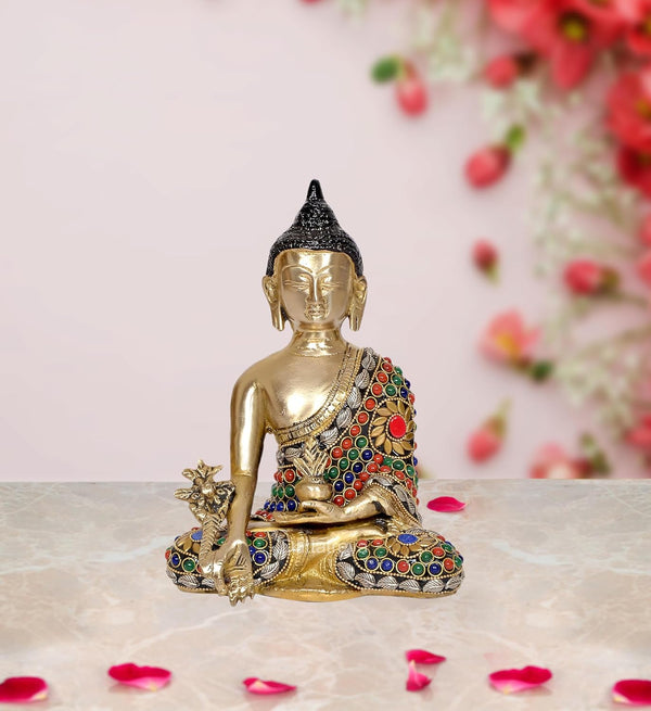 Brass Buddha Statue - Handcrafted Spiritual Decor for Home and Office - Meditating Buddha Idol (Height 8 Inch)