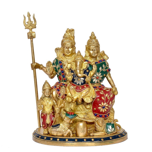 Brass Shiv Parivar Shiva Family Idol Family for Home Decor Mandir Pooja Multicolor (Height 10 Inch)