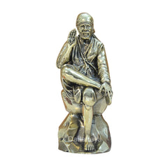 Brass Shirdi Sai Baba statue, close-up front view, raised hand blessing