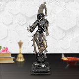 Krishna Murti Idol-Statue aus Messing, schwarz und gold, spielende Flöte, stehend