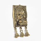 Bronze Panchmukhi Hanuman wall hanging idol, three bell charms and circular ring attachments