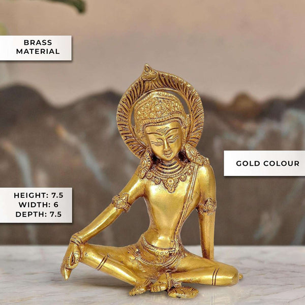 Sitting God Indra Dev Brass Statue Height : 7.5 inches Study Setting